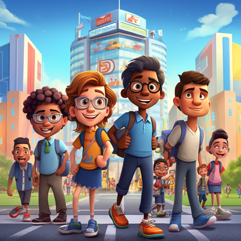 cartoon characters of children smiling for a school studying program
